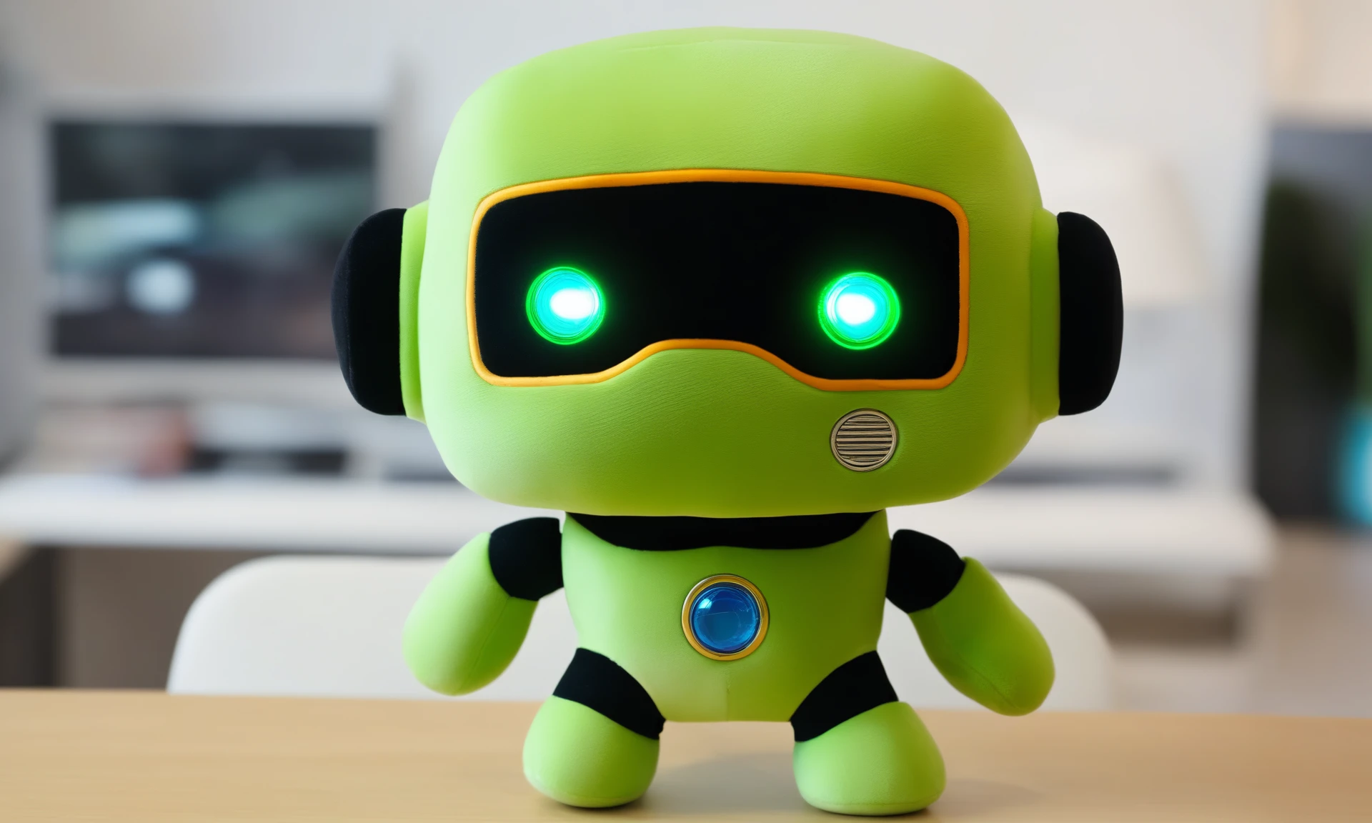 <lora:plushstuffedcd_xl-000006:0.8>,a (plushstuffedcd_xl,plush stuffed toy:1.2) mecha robot standing on the table,green theme,battletech,humanoid robot,solo,in office,long-focus,tilt-shift,miniature,cute and lovely,still life,from front,looking at viewer,no humans, emotional,harmonious,high budget,moody,epic,gorgeous,perfect lighting,realistic,photorealistic,photographic,photo (medium),real,moody lighting,volumetric lighting,reality ray tracing,8K,HDR,UHD,masterpiece,best quality,highly detailed,high resolution,finely detail,extremely detailed,ultra detailed,wallpaper