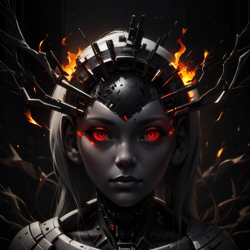 <lora:Ztekno_Style:1>, ZteknoStyle, black and white photo of a woman's head, inspired by Igor Morski, tumblr, digital art, with burning red eyes, a portrait of an android, (High Quality)
