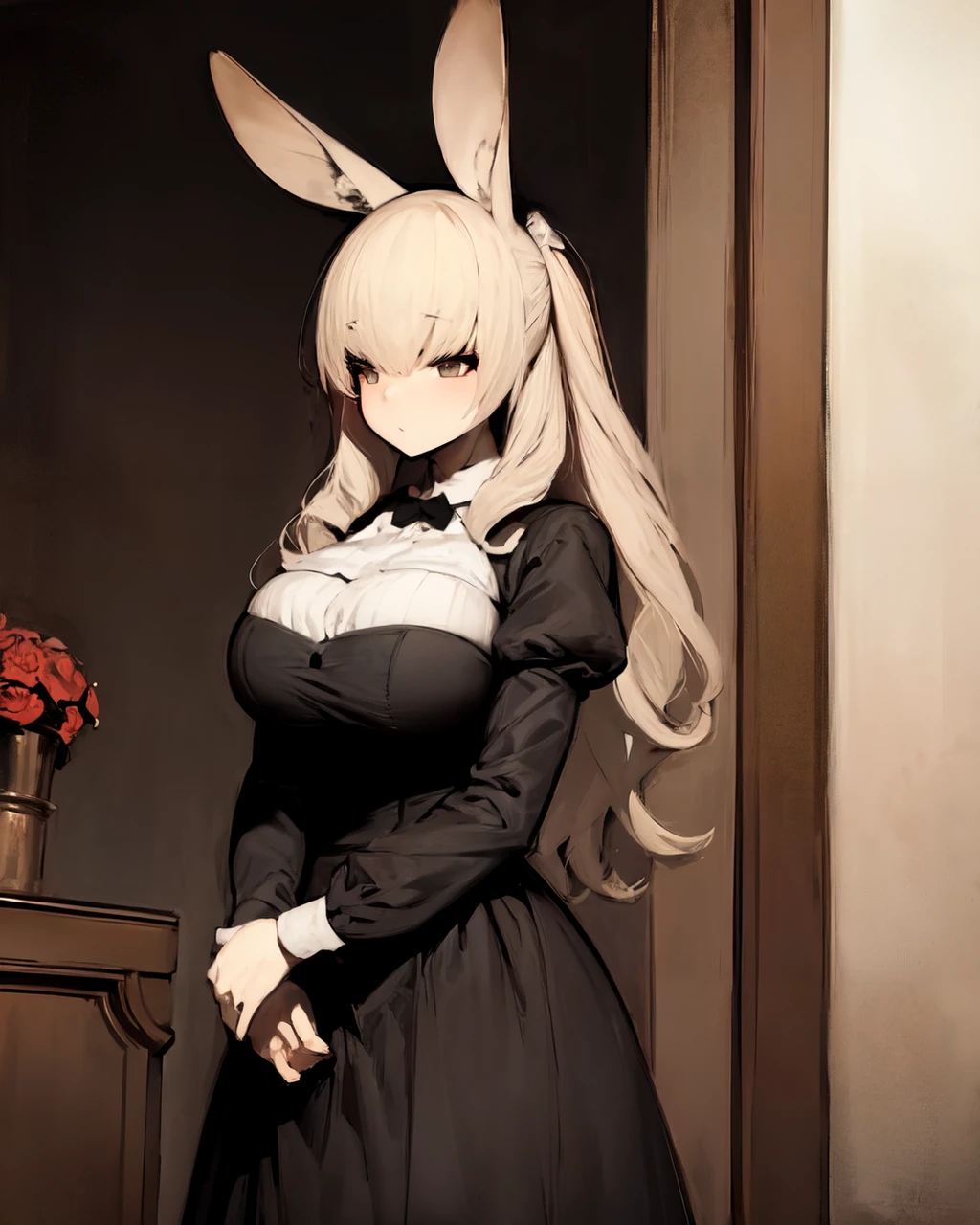 <lyco:Shirokujira-NAI-LyCORIS-v1.1:1>
an aristocrat rabbit_girl wearing a black Victorian dress