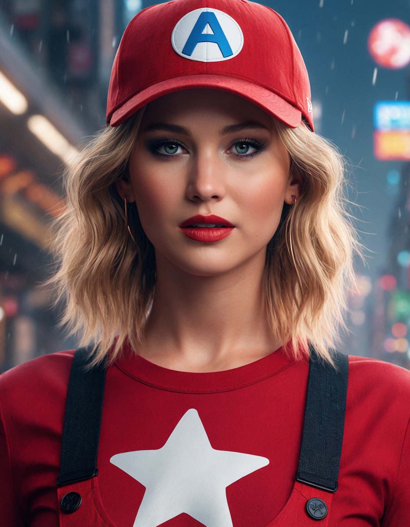 cinematic photo Portrait of ((ohwx woman)) as super Mario, red hat, fantasy, highly detailed, digital painting, artstation, concept art, sharp focus, illustration, art by Tony Sart and artgerm and randy vargas <lora:lawrence_dh128_v1-step00012000:1.1> . 35mm photograph, film, bokeh, professional, 4k, highly detailed