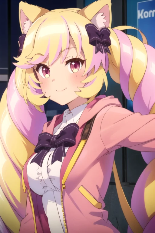 (((pixel-perfect, detail-perfect))), solo, 1girl, <lora:himeko-showbyrock-01:0.8>, himeko mashima, hoodie, bow, looking at viewer, upper body, smile