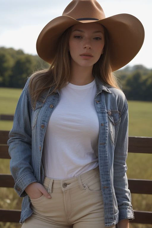 DEN_olga_kobzar,
country beauty posing against a wooden fence with a plaid shirt and jeans and a cowboy hat, cow girl, country girl, cow girl,
bokeh, f1.4, 40mm, photorealistic, raw, 8k, textured skin, skin pores, intricate details <lora:epi_noiseoffset2:1>, epiCRealism, <lora:ClothingAdjuster3:-1.0>