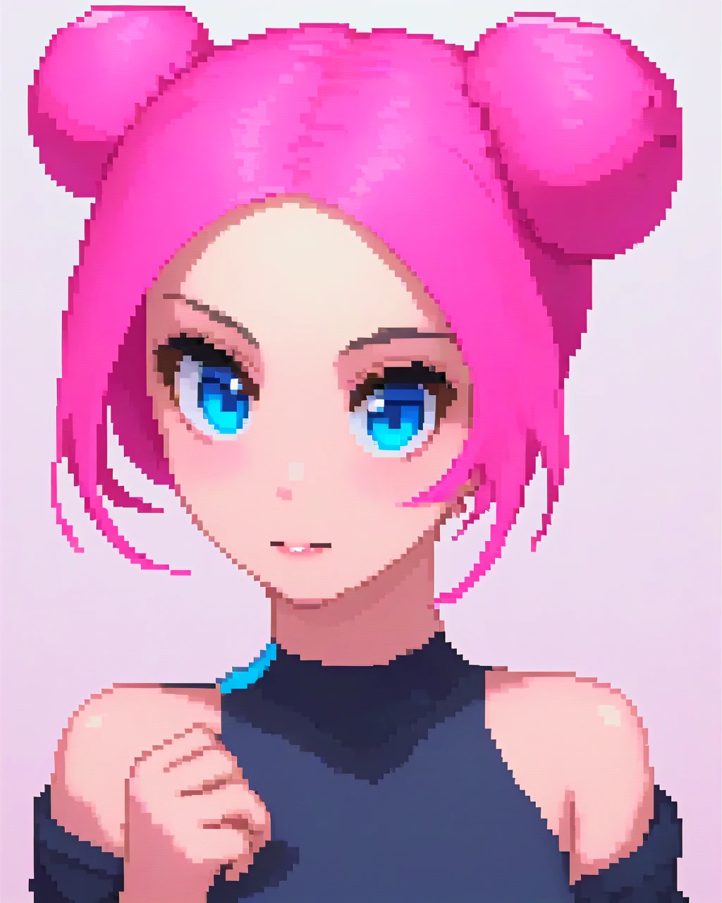 1girl, face focus, double bun, pink hair, blue eyes