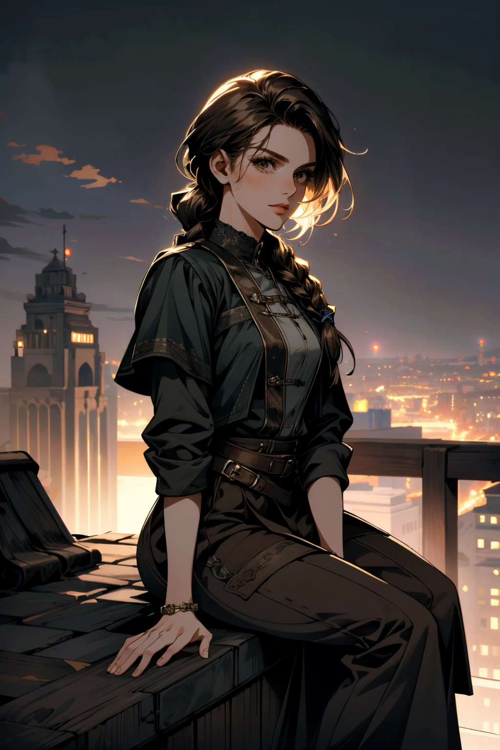((ultra detailed, masterpiece, absurdres))
<lora:PBeatrice:0.9>
PBeatrice, 1girl, solo, brown hair, brown eyes, one single braid, long hair, Overlooking the city from a rooftop bar at night, chic outfit, sitting
