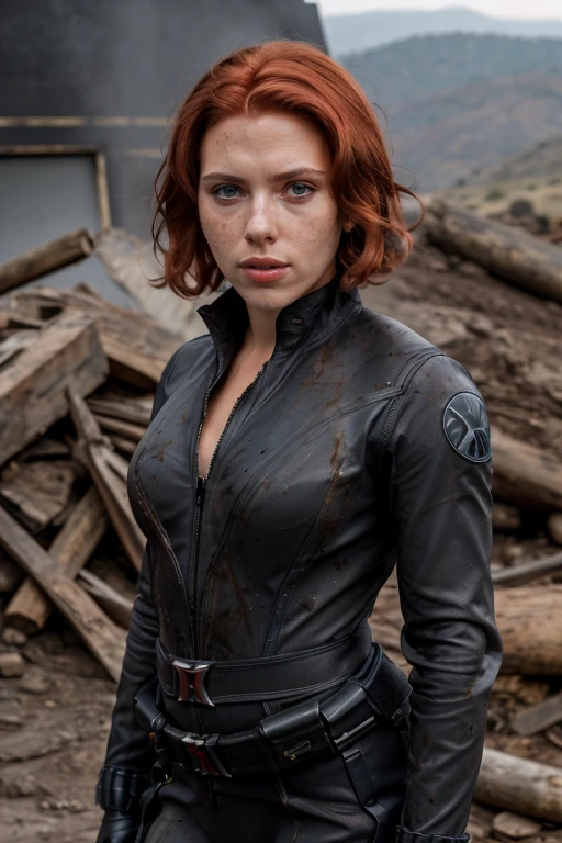 masterpiece, best quality, cinematic, volumetric lighting, very detailed, high resolution, sharp, sharp image, 4k, 8k, 35 mm,
<lora:ScarlettJohansson_smf_lora_v3:0.9>, 1girl, scarlettjohansson-smf, solo, blurry background, freckles, realistic, jacket, parted lips, blurry, short hair, red hair, lips, teeth, green eyes, red hair, upper body, looking to the side, dirty, black bodysuit