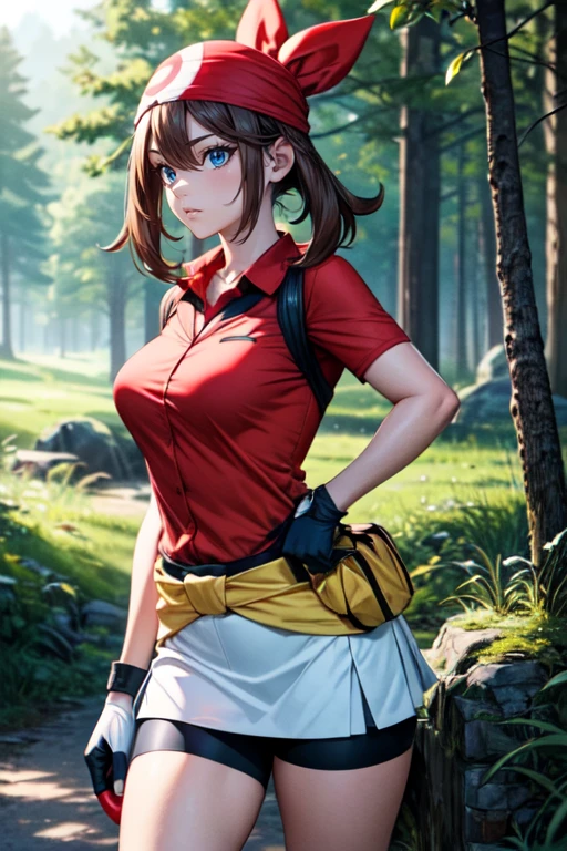 highest quality, highest quality visuals, highest details,<lora:Plum V21:0.8> plum (mario golf 64), 1girl, solo, 2D, high poly, brown hair, pigtails, green eyes, smile, dark blue shirt, red collar, red cuffs, 1white_glove, black shorts, bare legs, socks, red and white sneakers, (dark background:1.2), <lora:Add_eyes_focus:1>
