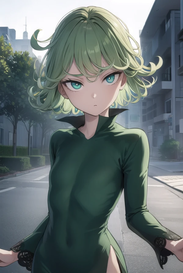 opmtatsumaki, <lora:opm tatsumaki manga-lora-nochekaiser:1>,
tatsumaki, short hair, curly hair, green hair, (green eyes:1.5),
BREAK long sleeves, dress,
BREAK outdoors,
BREAK looking at viewer, (cowboy shot:1.5),
BREAK <lyco:GoodHands-beta2:1>, (masterpiece:1.2), best quality, high resolution, unity 8k wallpaper, (illustration:0.8), (beautiful detailed eyes:1.6), extremely detailed face, perfect lighting, extremely detailed CG, (perfect hands, perfect anatomy),