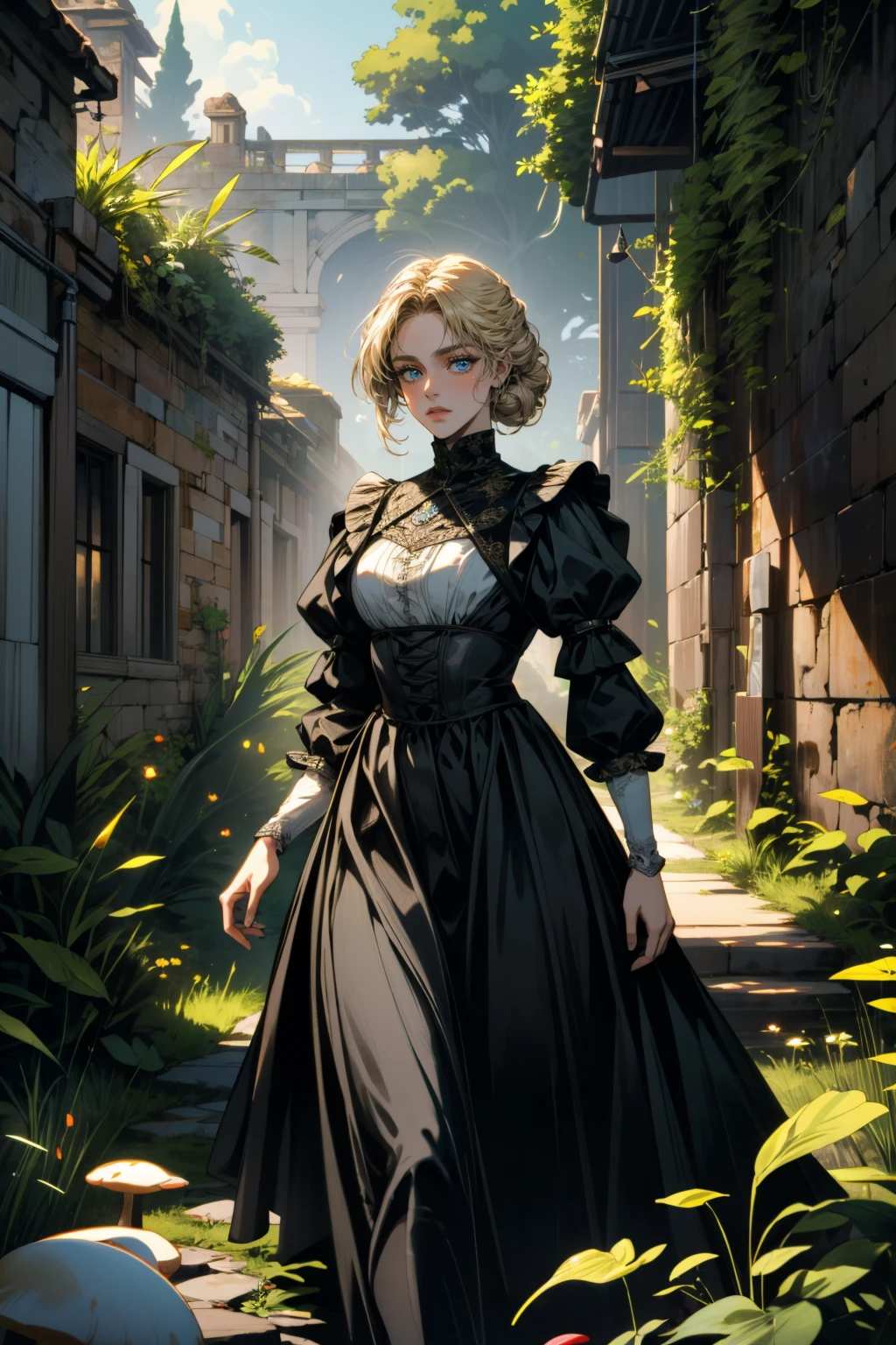 ((ultra detailed, masterpiece, absurdres))
<lora:PEmilie:0.9>
PEmilie, 1girl, solo, blonde hair, blue eyes, roaming through a mystical, overgrown garden filled with oversized, glowing mushrooms