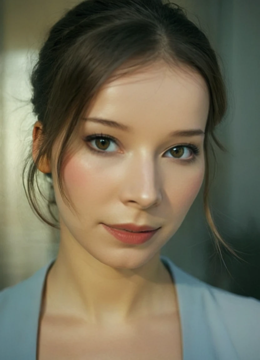 a photograph of (enji:1.3) woman, close-up, happy, makeup