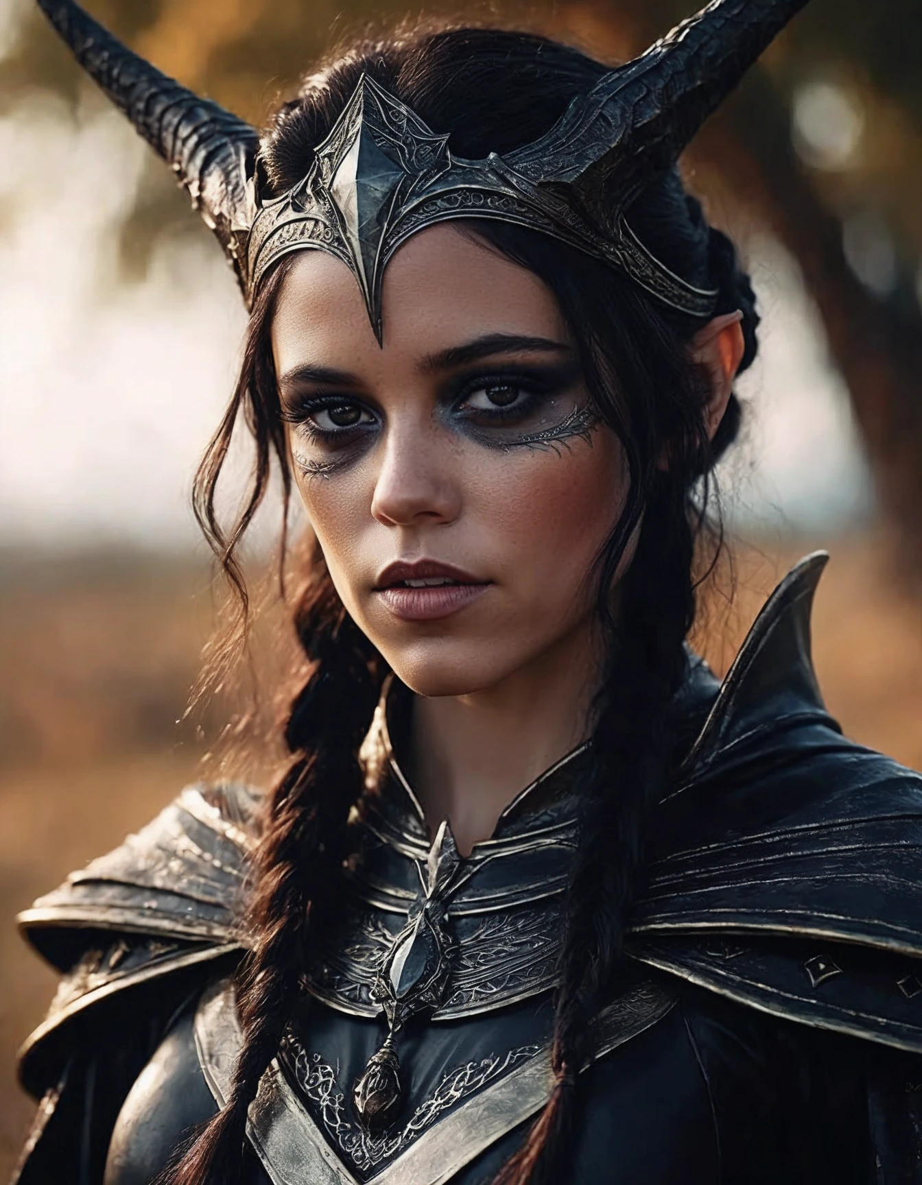 cinematic photo bust shot of ((ohwx woman)) a dark elf witch in field, sunny, highly detailed, d & d, fantasy, highly detailed, digital painting, trending on artstation, concept art, sharp focus, illustration, global illumination, ray tracing, realistic shaded, art by artgerm and greg rutkowski and fuji choko and viktoria gavrilenko and hoang lap <lora:ortega_dh128_v1-step00009000:1> . 35mm photograph, film, bokeh, professional, 4k, highly detailed