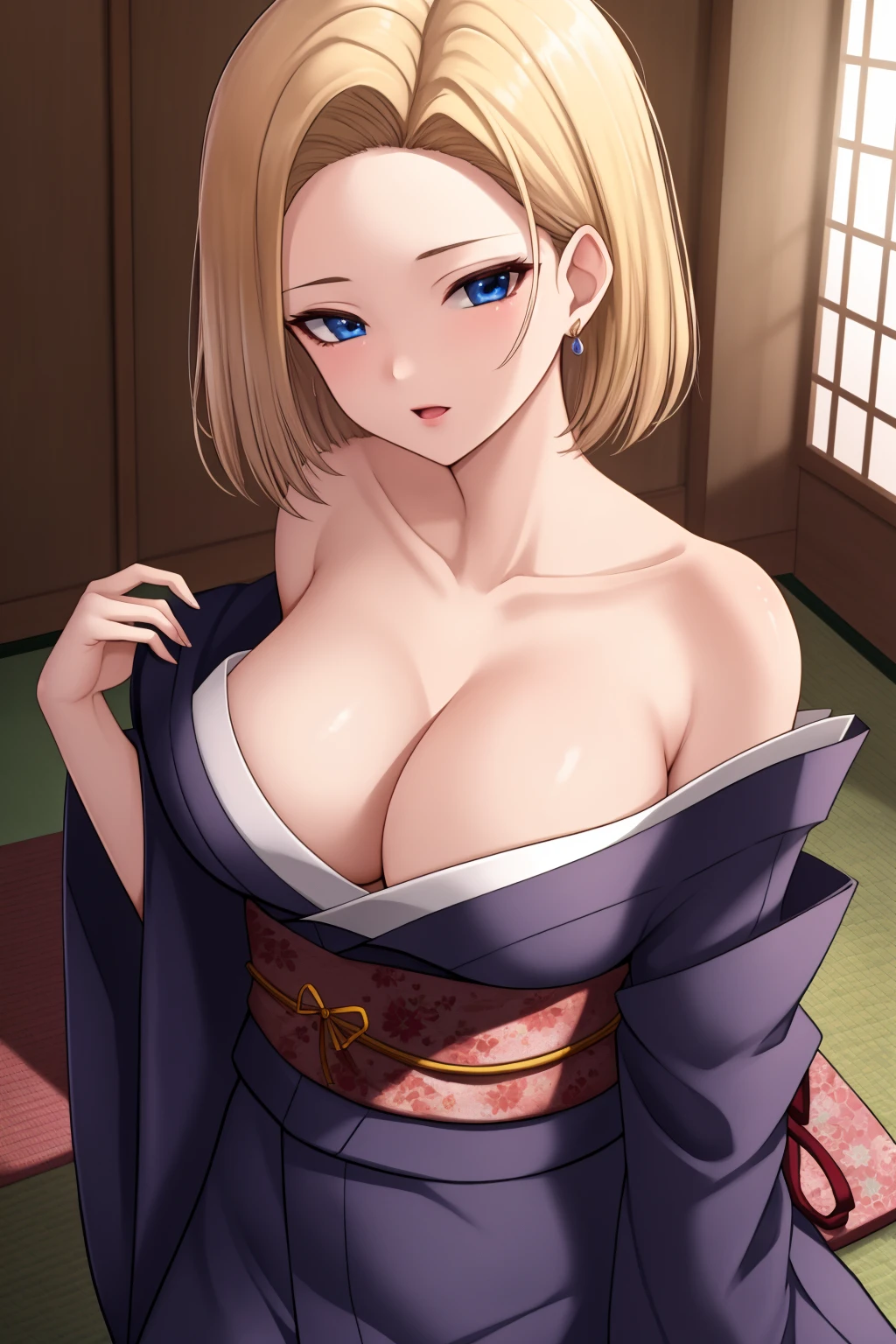 masterpiece, highly detailed CG unified 8K wallpapers, (HQ skin:1.2), 8k uhd, dslr, high quality, mature woman, ju hachi-go, kimono robe, beautiful and detailed eyes, beautiful skin, attractive, ultra-high resolution, high-definition, <lora:android18:0.8>