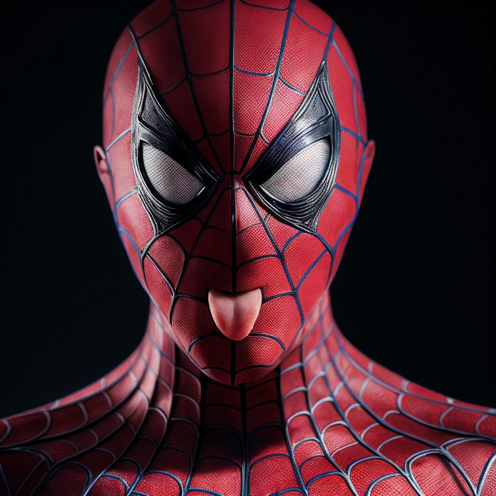 portrait photo of a spiderman showing tongue