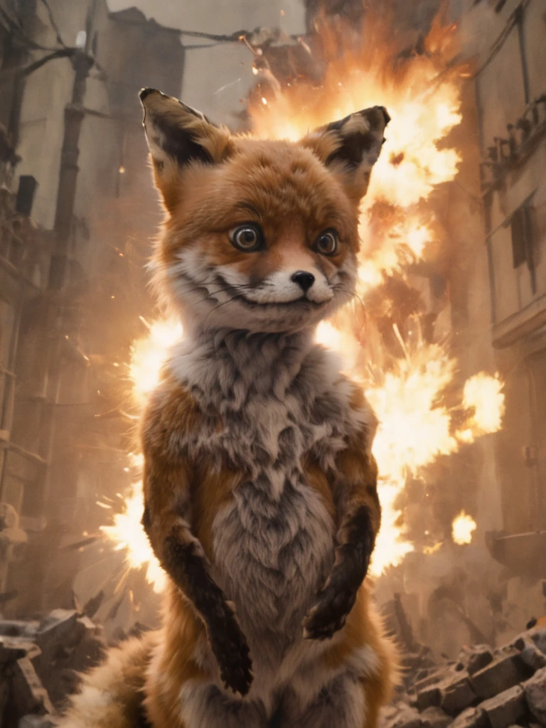 side view, stnerfx epic battle staring fox , silhouette, anime, digital, epic, high budged fx, film still, cartoon, painting, cinematic, action, explosions, <lora:- SDXL - stnerfx _Stoner_Fox_V3.0:.8>