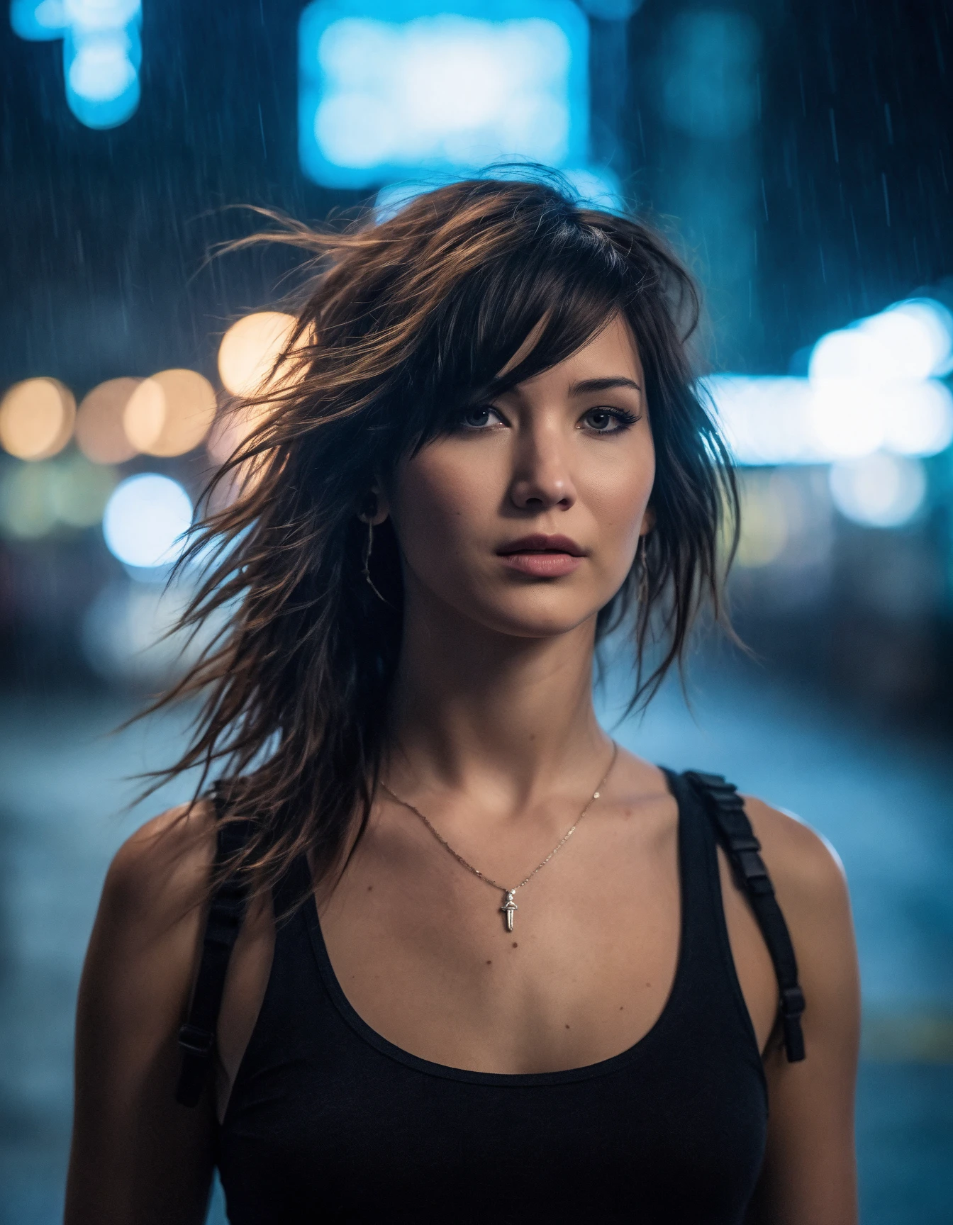 cinematic photo a brave ((ohwx woman)) As Tifa Lockhart, confronting her fears in the Lifestream, seeking clarity and strength from within., Hair floating weightlessly, symbolizing her journey of introspection and self-discovery.,<lora:lawrence_dh128_v1-step00012000:1.1> . 35mm photograph, film, bokeh, professional, 4k, highly detailed