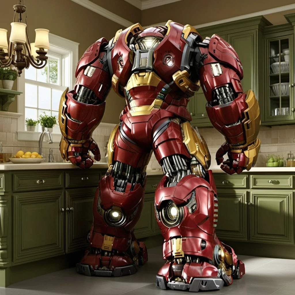 Hulkbuster1024, a robot, full body, cleaning dishes in a kitchen , highly detailed, photography, ultra sharp, film, professional, 64k <lora:add-detail-xl:1.5> <lora:Hulkbuster1024:0.8>