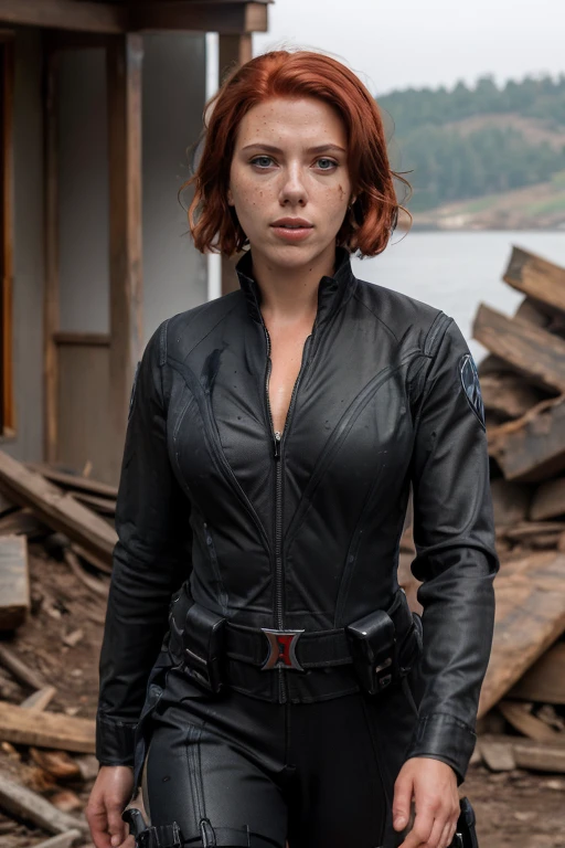 masterpiece, best quality, cinematic, volumetric lighting, very detailed, high resolution, sharp, sharp image, 4k, 8k, 35 mm,
<lora:ScarlettJohansson_smf_lora_v3:0.9>, 1girl, scarlettjohansson-smf, solo, blurry background, freckles, realistic, jacket, parted lips, blurry, short hair, red hair, lips, teeth, green eyes, red hair, upper body, looking to the side, dirty, black bodysuit