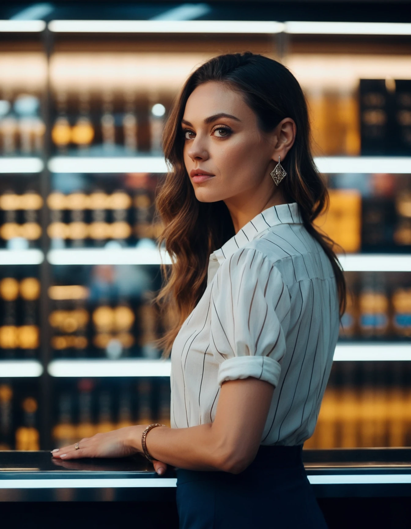 cinematic photo professional fashion close-up portrait photography of a beautiful ((ohwx woman)) at shelf-slope/shelf-break front during Dusk, Nikon Z9 <lora:kunis_dh128_lora_v2b-9k:1.05> . 35mm photograph, film, bokeh, professional, 4k, highly detailed