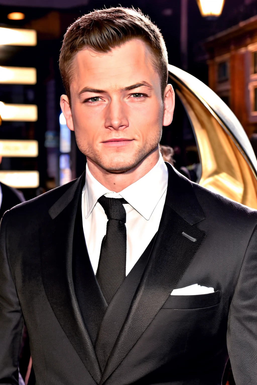 portrait, a handsome guymasculine, realistic, upper_body, (masterpiece, best quality:1.5), face focus, blurry background, raw photo, wear black business_suit, 1man, indoors, red carpet, (best quality:1.5), TaronEgerton, taronegerton focus, <lora:Taronegerton:1>, (masterpiece,best quality:1.5)
