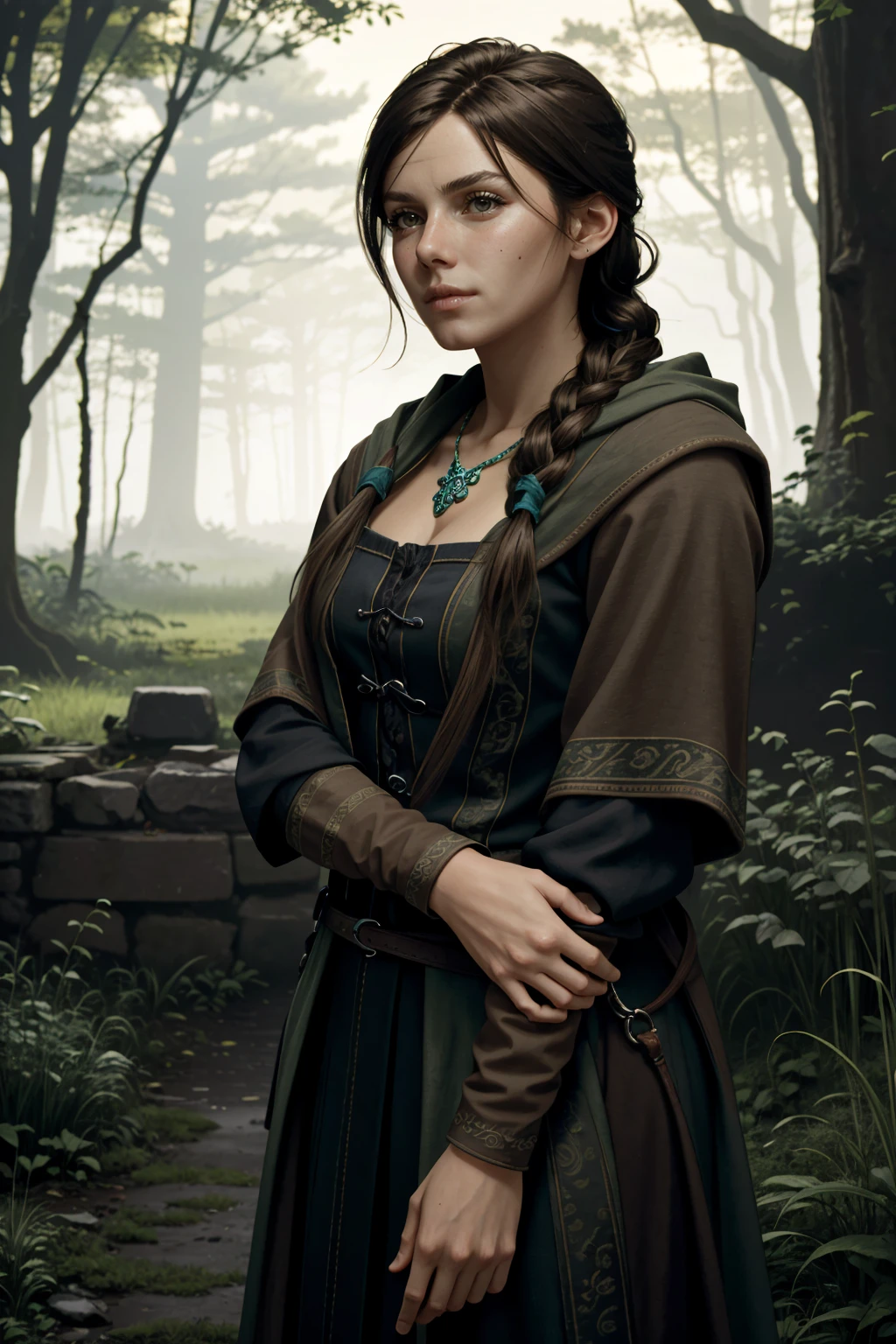 ((ultra detailed, masterpiece, absurdres))
<lora:PBeatrice:0.9>
PBeatrice, 1girl, solo, brown hair, brown eyes, one single braid, long hair, Deep in a mystical forest, surrounded by ancient ruins, wearing an ethereal, flowing gown, with arms folded