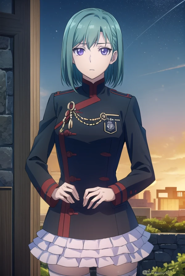 lenaleelee, <lora:lenalee lee hallow s1-lora-nochekaiser:1>,
lenalee lee, bangs, hair between eyes, (purple eyes:1.1), green hair,
BREAK skirt, thighhighs, long sleeves, jacket, pleated skirt, boots, miniskirt, zettai ryouiki, black jacket, pink skirt, layered skirt, military jacket,
BREAK outdoors, city, starry sky, night, moon,
BREAK looking at viewer, (cowboy shot:1.5),
BREAK <lyco:GoodHands-beta2:1>, (masterpiece:1.2), best quality, high resolution, unity 8k wallpaper, (illustration:0.8), (beautiful detailed eyes:1.6), extremely detailed face, perfect lighting, extremely detailed CG, (perfect hands, perfect anatomy),