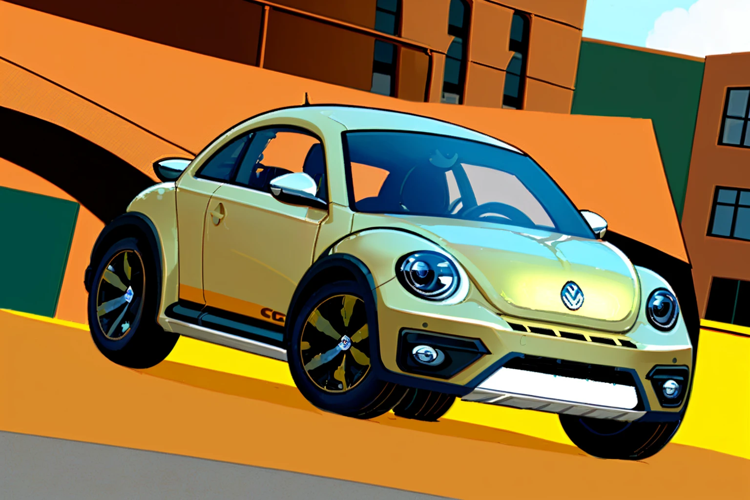 DuneBeetle, car, street, city, front view, low angle,
<lora:DuneBeetleSD:1>