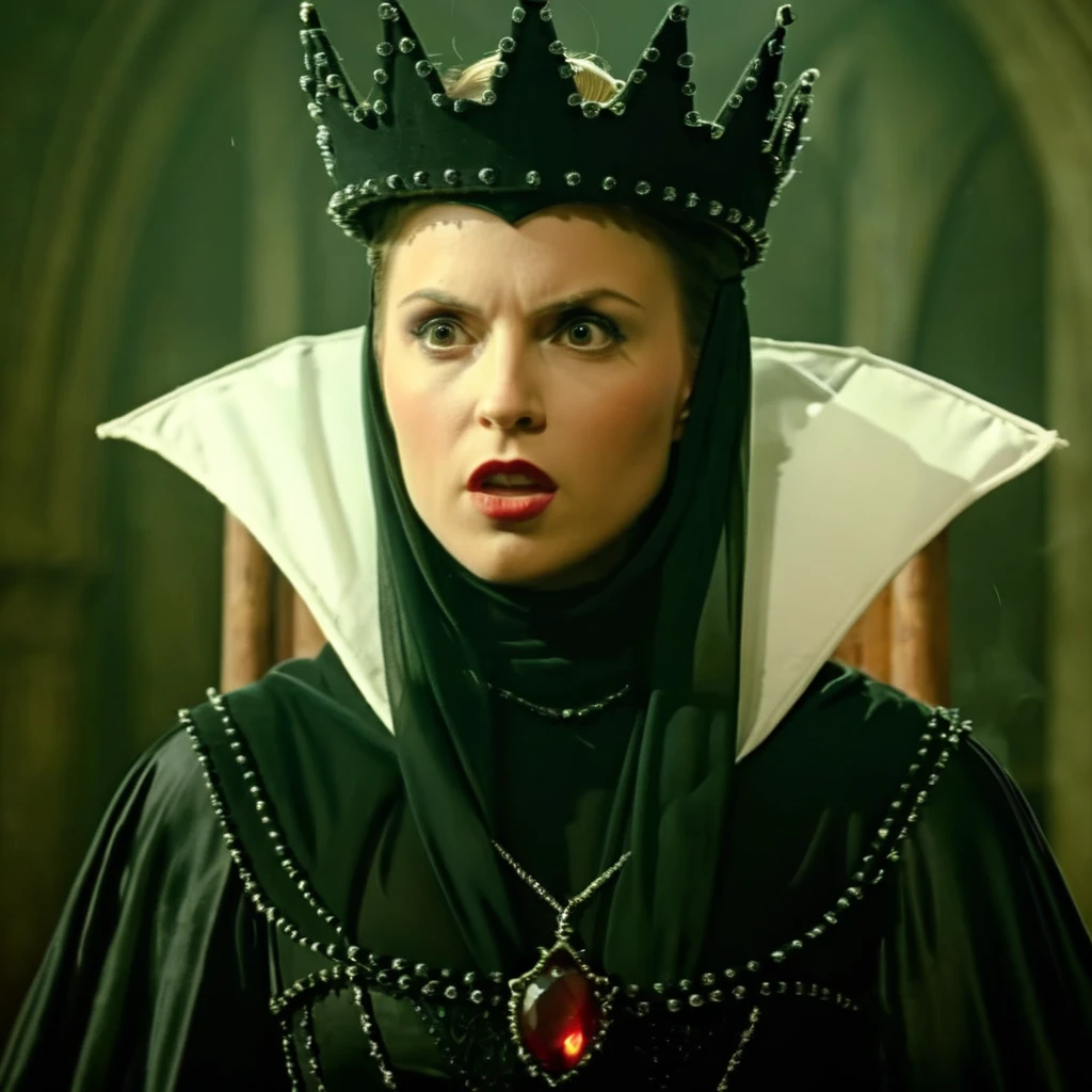 cinematic film still of <lora:Evil Queen v3:1>
Evil Queen a closeup of a woman staring to the camera with her mouth open while wearing a black crown on top of her head with a shock facial expression on her face in a hazy smoky room in 1500s 15th century, shallow depth of field, vignette, highly detailed, high budget, bokeh, cinemascope, moody, epic, gorgeous, film grain, grainy
