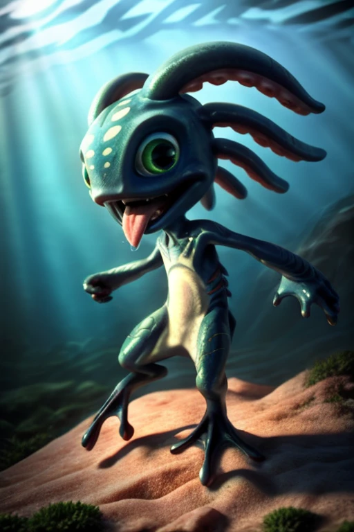 (((masterpiece, best quality))), real life, realistic, 8k, stunningly beautiful, highly detailed, depth of field, complex background, BREAK fizz_lol, (amphibian:0.7), furry, solo, full body, (tentacle_hair:1.2), open mouth, tongue out, gills, webbed feet, BREAK smooth skin, sideview, dutch angle, underwater, swimming, coral reef, bubbles <lora:Fizzv4:0.8> <lora:more_details:0.5>