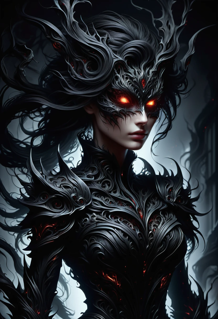 hyper detailed masterpiece, dynamic, awesome quality, DonMN1gh7D3m0nXL female kaled, , made of darkness <lora:DonMN1gh7D3m0nXL-v1.1-000008:1>