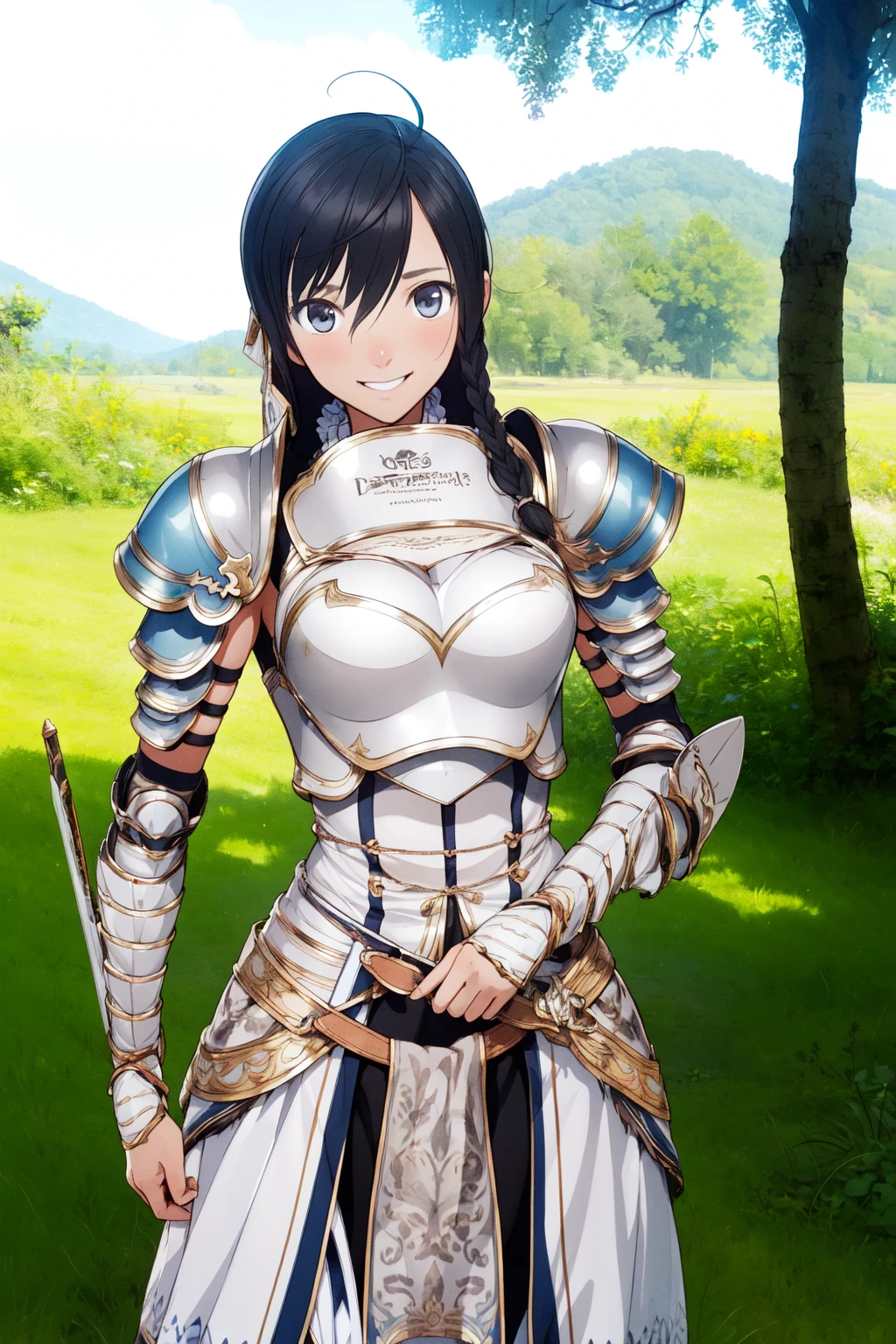 (RAW photo, best quality), 1girl, natural lighting,
<lora:shining_resonance_sonia_blanche_v1_2:1> sonia blanche, armor, smile, wink, in the wild,