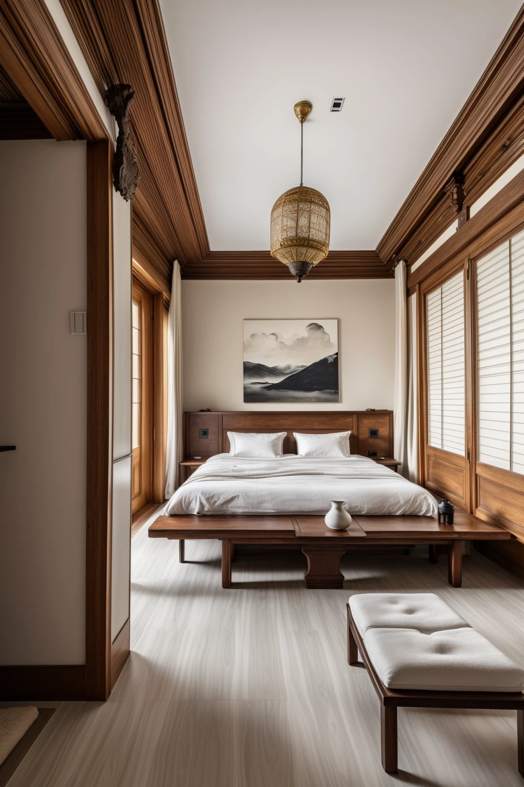 <lora:JJsJapanese_Interior:.6>, ((apanese Interior)), indoor, (best quality)),((masterpiece)),((realistic)), ceiling, floor, door, window shade, table, pillow, book, lamp, wooden floor, calligraphy brush, vase, plant, flower, book shelf,
RAW photo, subject, 8k uhd, dslr, soft lighting, high quality, film grain, Fujifilm XT3,
, photorealistic, scenery,  real world location,