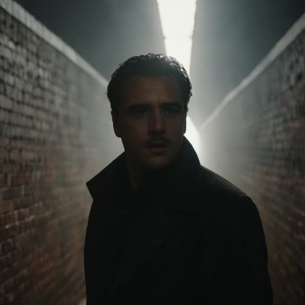 cinematic film still of <lora:Kodak Motion Picture Film Style3:1> Cinematic, Grainy:1, Detailed, Sharp Image, of
wide shot An Oscar winning film noir movie for Best Cinematography a silhouette man in a dark brick tunnel with a light at the end Kodak Motion Picture Film Style, shallow depth of field, vignette, highly detailed, high budget, bokeh, cinemascope, moody, epic, gorgeous, film grain, grainy