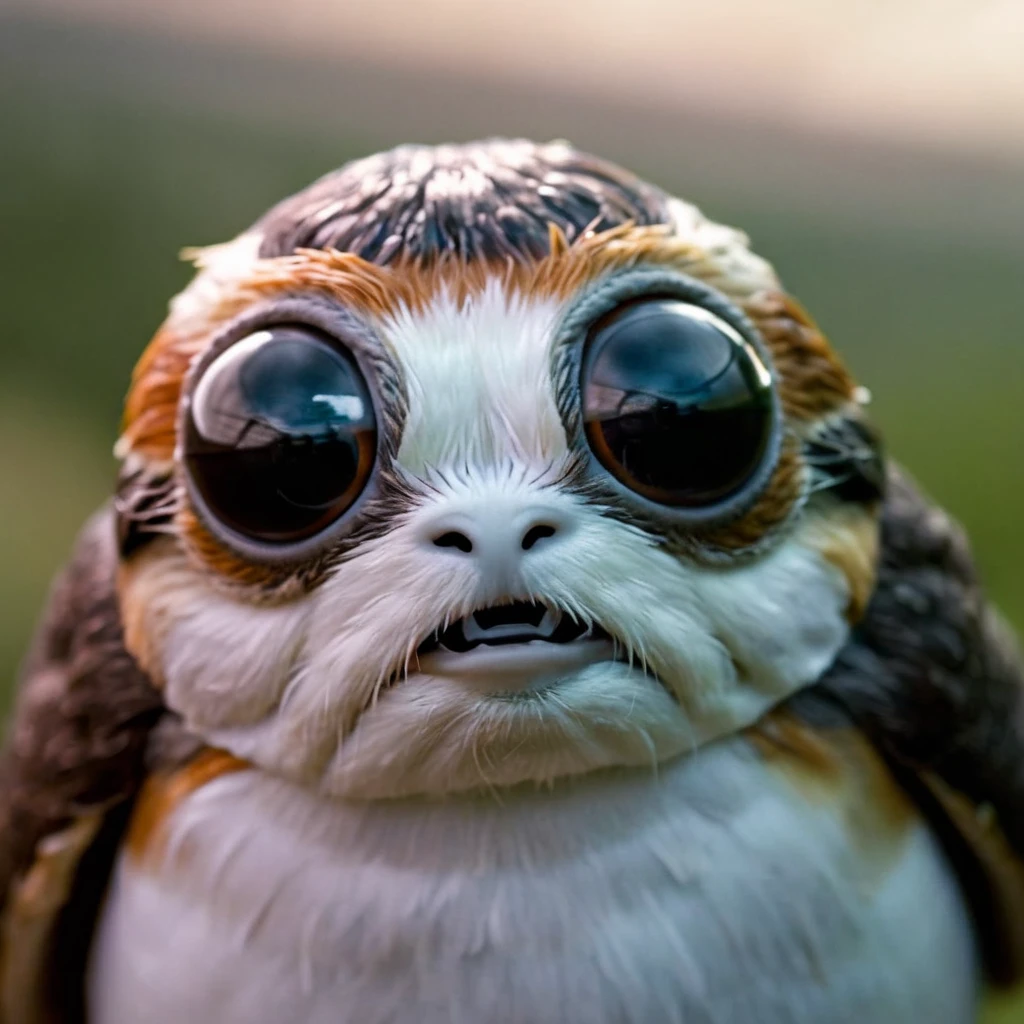 cinematic film still of <lora:Porgs Bird:1.2>
Porgs Bird a close up of a bird with big eyes In Star wars Universe, shallow depth of field, vignette, highly detailed, high budget, bokeh, cinemascope, moody, epic, gorgeous, film grain, grainy