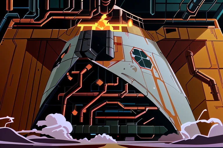a frame of a animated film of
a gigantic industrial cryogenic containment facility with escaping gas and steam
, style akirafilm <lora:Akira_Style:1>