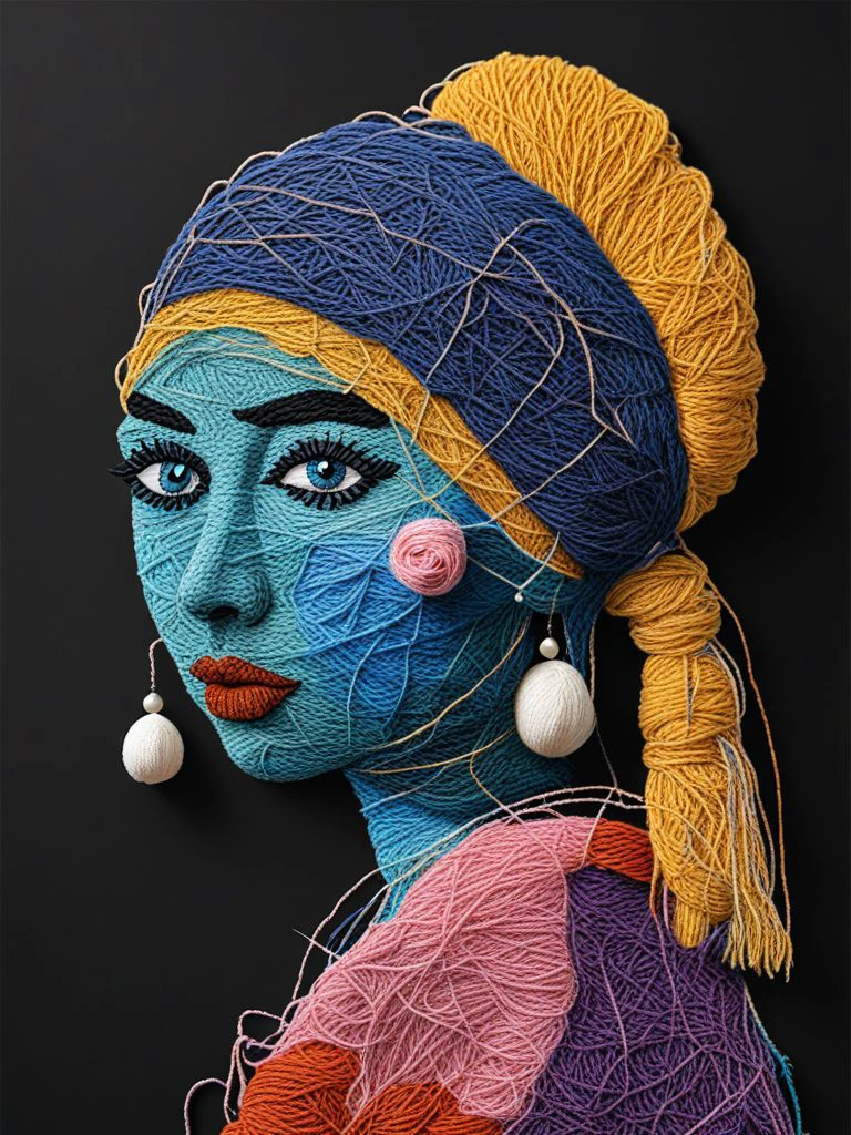 The girl with a pearl earring Yarn art style <lora:SDXL_Yarn_Art_Style:1.0>