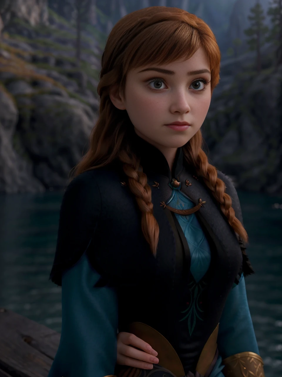 Frozen 2 cinematic film still a Symmetrical 20 year old woman,anna-frzn, <lora:anna-frzn-v1.1:1.0> . shallow depth of field, vignette, highly detailed, high budget Hollywood movie, bokeh, cinemascope, moody, epic, gorgeous, film grain, grainy . Animated, fairytale, sisterhood, highly detailed