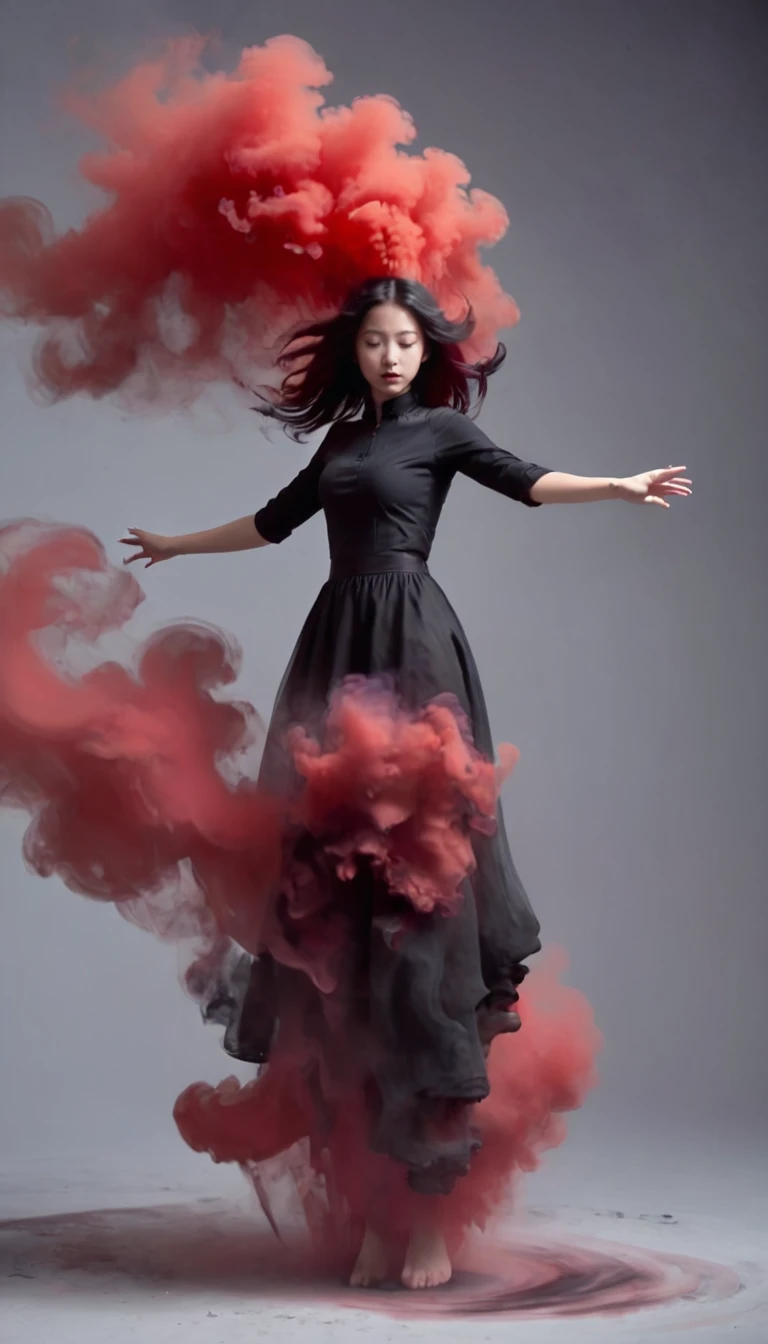 <lora:xl-shanbailing-1126darkness黿:0.8>,(a girl made of red and black smoke),dynamic vision,levitation,