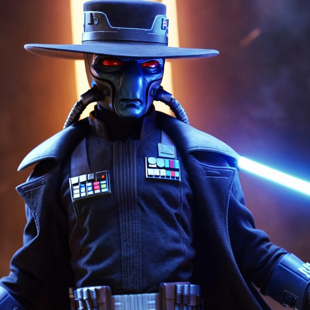 UHD, 4k, ultra detailed, cinematic, a photograph of <lora:Cad Bane v2:1>
Cad Bane a blue skin big red eyes western man with a hat and a black suit and with breathing tubes In star wars universe, epic, beautiful lighting, inpsiring