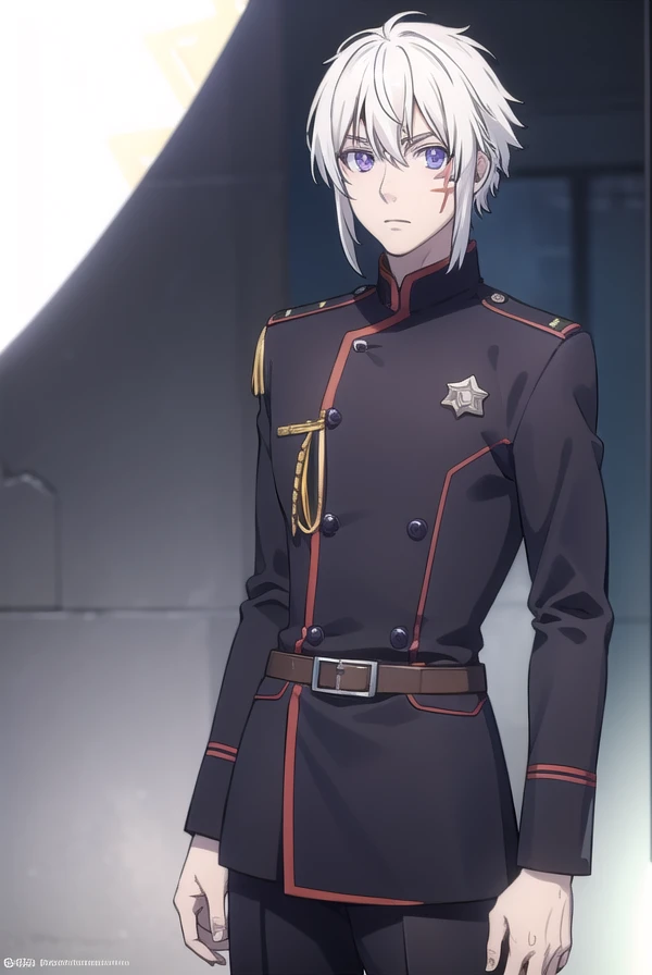 allenwalker, <lora:allen walker hallow s1-lora-nochekaiser:1>,
allen walker, (purple eyes:1.1), white hair, male focus, scar, facial mark,
BREAK uniform, military, military uniform,
BREAK outdoors, city, starry sky, night, moon,
BREAK looking at viewer, (cowboy shot:1.5),
BREAK <lyco:GoodHands-beta2:1>, (masterpiece:1.2), best quality, high resolution, unity 8k wallpaper, (illustration:0.8), (beautiful detailed eyes:1.6), extremely detailed face, perfect lighting, extremely detailed CG, (perfect hands, perfect anatomy),