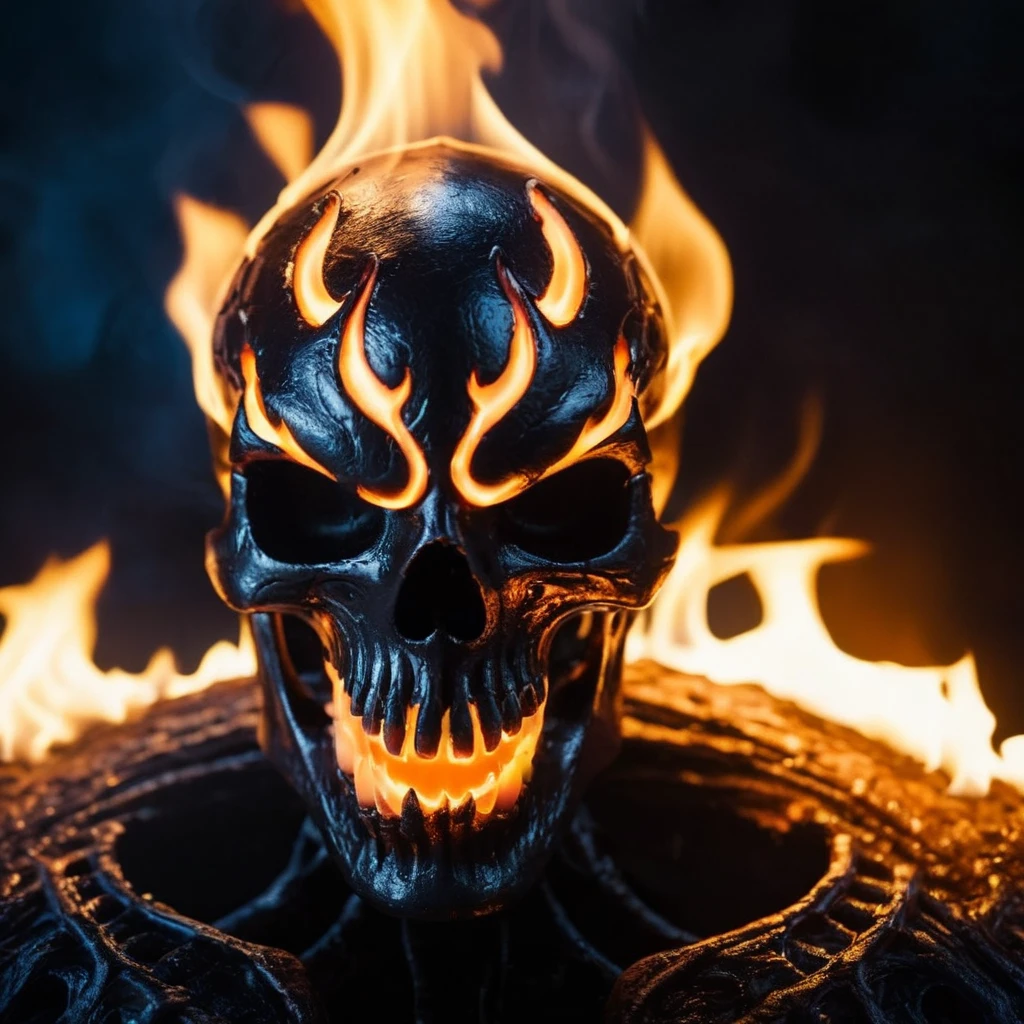cinematic film still of  <lora:Symbiote Style v2:1> detailed sharpened
johnny blaze a demonic looking fire skull with flames coming out of it Symbiote Style, shallow depth of field, vignette, highly detailed, high budget, bokeh, cinemascope, moody, epic, gorgeous, film grain, grainy