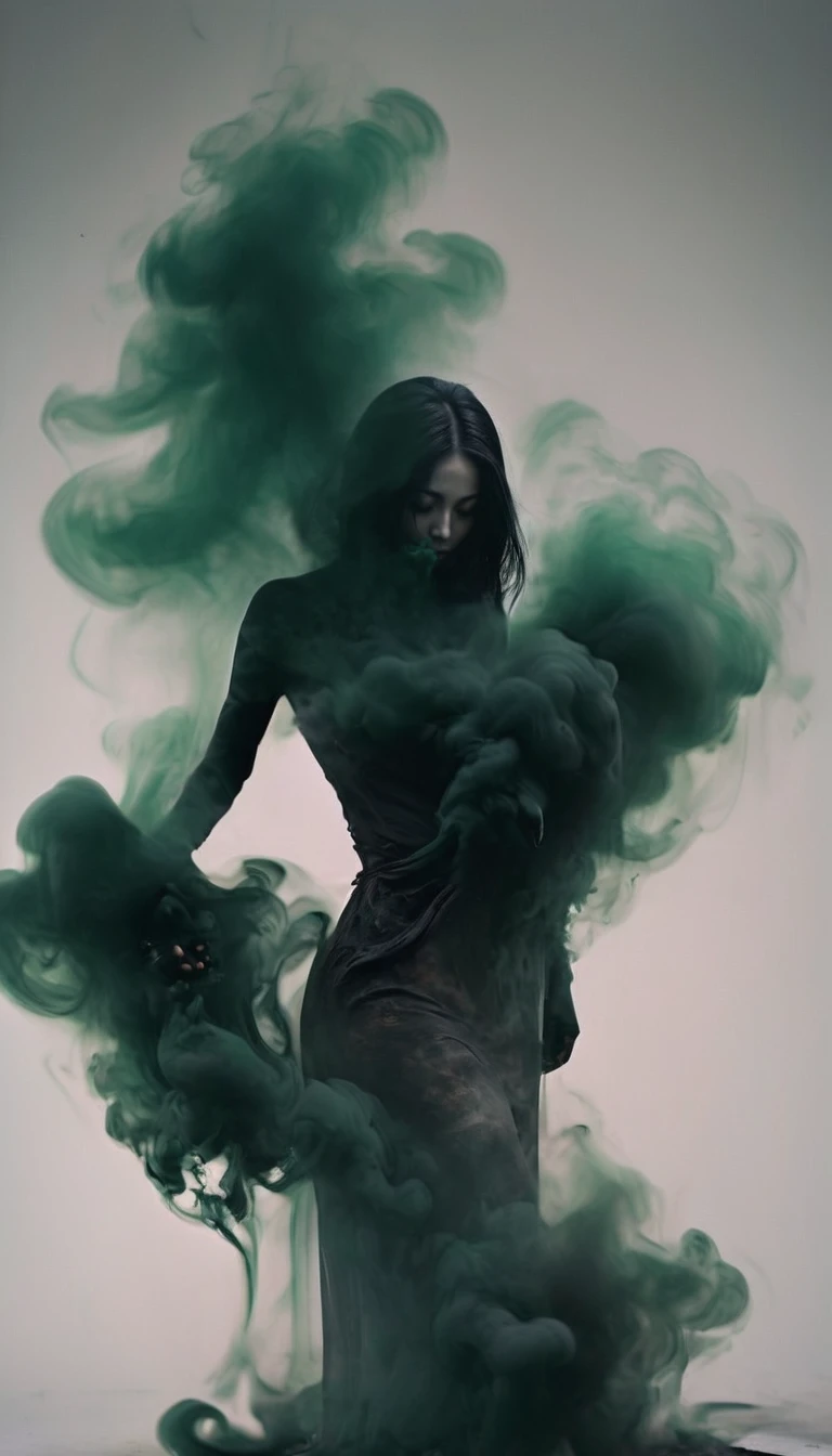 (a girl made of black smoke),dynamic vision,<lora:xl-shanbailing-1126darkness黿:1>,bailing_darkness,darkgreen,