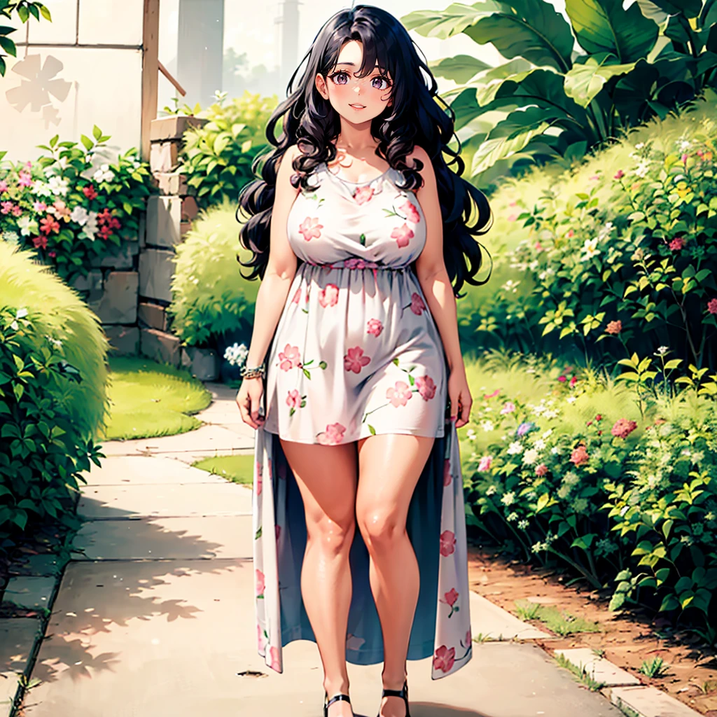 <lora:ETO_OCC006:0.5>,looking at viewer,smile,parted lips,
ETO_OCC,1girl,curly hair,longhair,fat,
full body,floral background,nature,plant dresses,