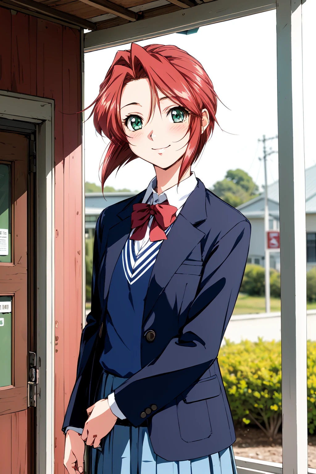 (RAW photo, best quality), 1girl, solo, light smile,
natural light, outdoor,
<lora:innai_kansen_iimura_manami_v2_2-000002:1>, iimura manami, school uniform, jk, jacket,