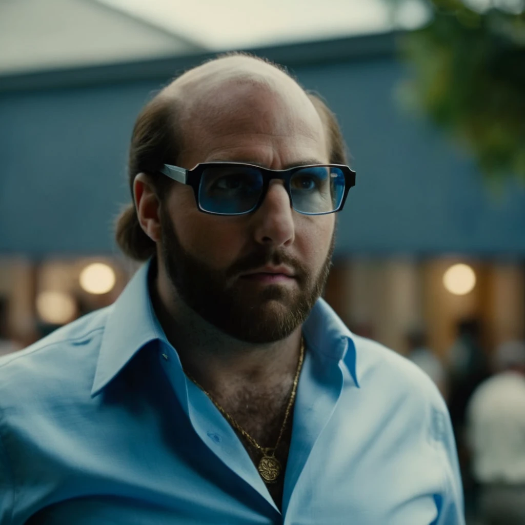 cinematic film still of <lora:Les Grossman:1.2>
Les Grossman a man with glasses and a beard wearing a blue shirt, shallow depth of field, vignette, highly detailed, high budget, bokeh, cinemascope, moody, epic, gorgeous, film grain, grainy