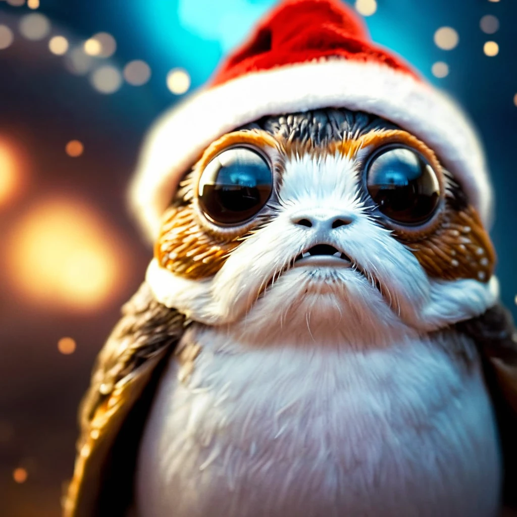 cinematic film still of <lora:Porgs Bird:1.2>
Porgs Bird a drawing of a bird wearing a santa hat In Star wars Universe, shallow depth of field, vignette, highly detailed, high budget, bokeh, cinemascope, moody, epic, gorgeous, film grain, grainy