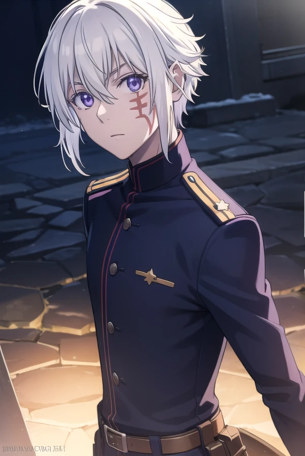 allenwalker, <lora:allen walker hallow s1-lora-nochekaiser:1>,
allen walker, (purple eyes:1.1), white hair, male focus, scar, facial mark,
BREAK uniform, military, military uniform,
BREAK outdoors, city, starry sky, night, moon,
BREAK looking at viewer, (cowboy shot:1.5),
BREAK <lyco:GoodHands-beta2:1>, (masterpiece:1.2), best quality, high resolution, unity 8k wallpaper, (illustration:0.8), (beautiful detailed eyes:1.6), extremely detailed face, perfect lighting, extremely detailed CG, (perfect hands, perfect anatomy),