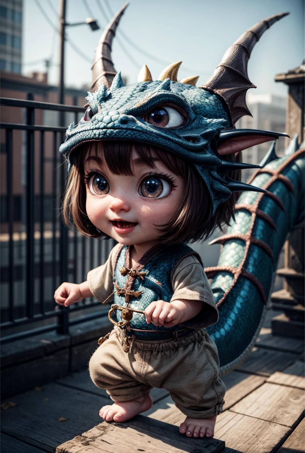 a great photo of 3D cartoon cute **** character, tiny chibi (dragon:1.3)_ <lora:add_detail:1>,  realistic, dynamic, action <lora:Background_Detail_v3:0.15>