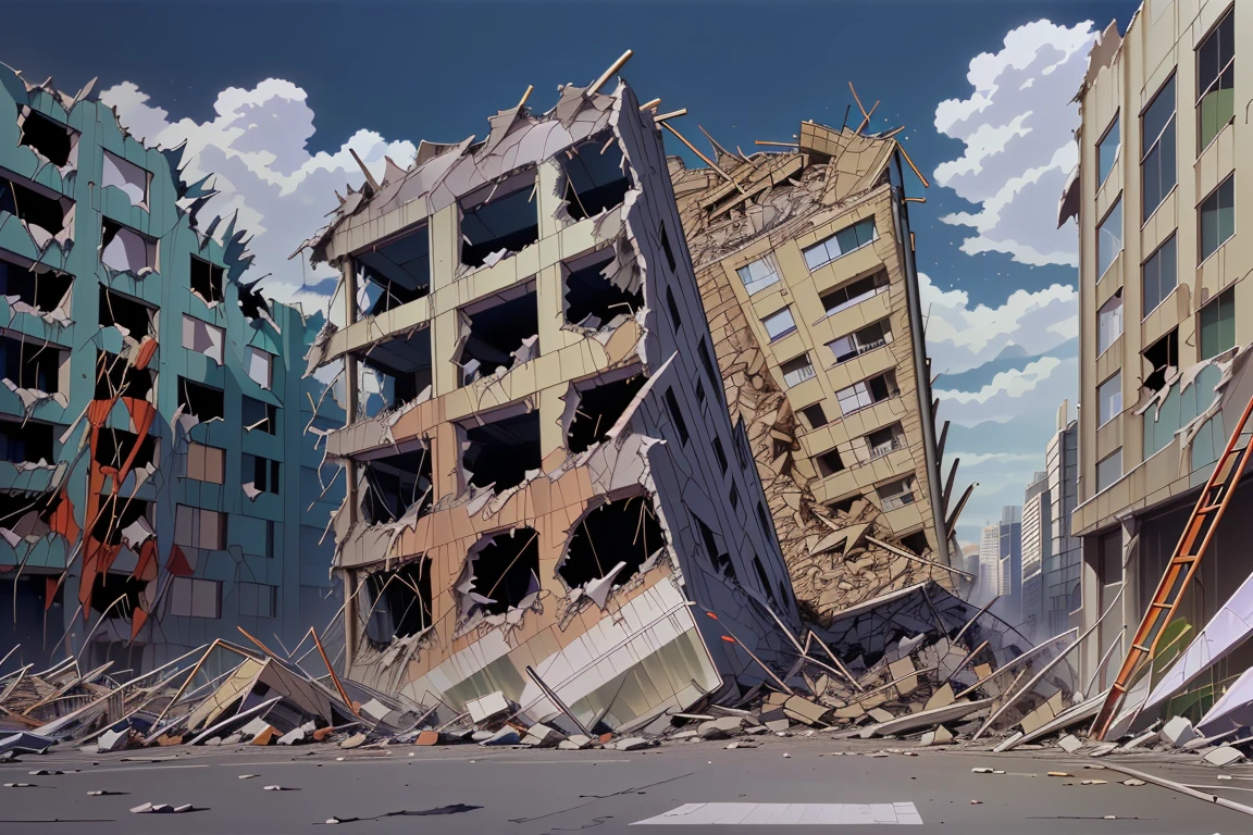 a frame of a animated film of
a destroyed building
, style akirafilm <lora:Akira_Style:1>