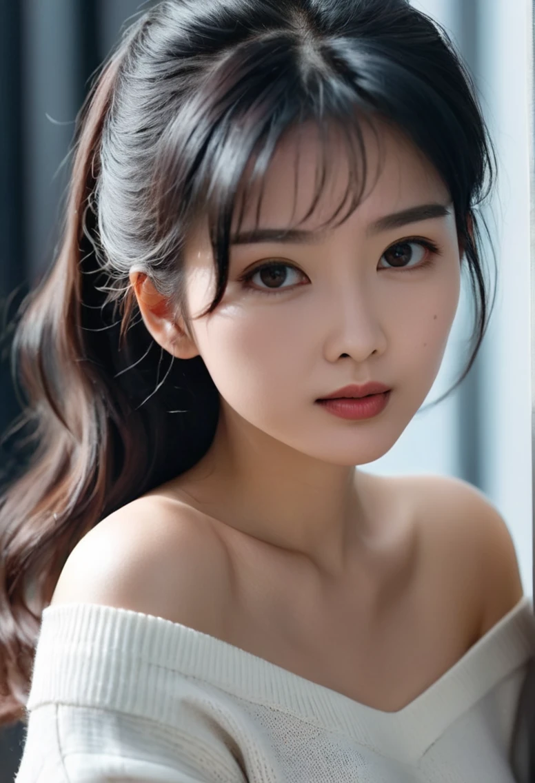 UHD, 4k, ultra detailed, cinematic, a photograph of (masterpiece,best quality,ultra high res:1.1),(photo-realistic:1.1),
sweat,1girl,
looking at viewer,side_light,
<lora:EasyFix>,(overfit style:1.3),
<lora:Vivian_Chow_XL_0_:1>,vivian_chow,Hong Kong actress zhou hui min,jade female leader,white off-shoulder_sweater,, epic, beautiful lighting, inpsiring