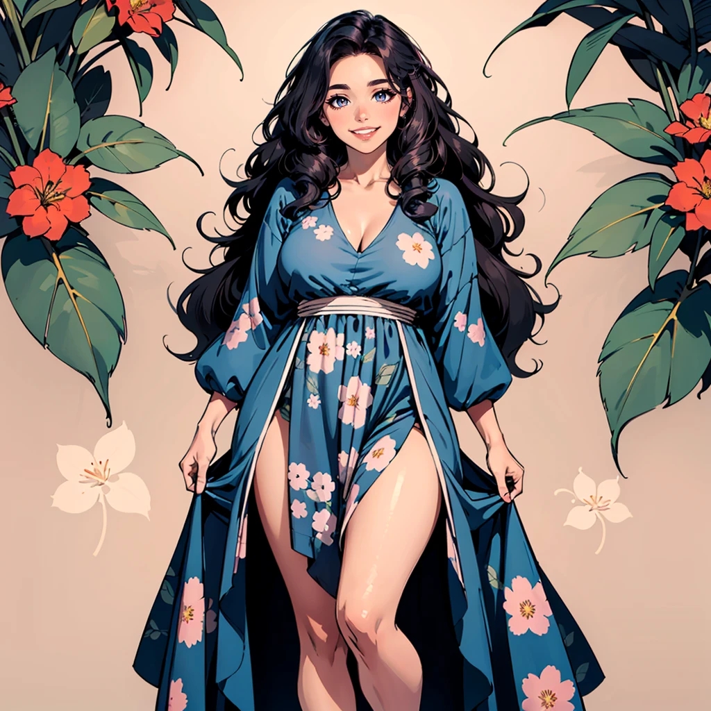 <lora:ETO_OCC006:0.5>,looking at viewer,smile,parted lips,
ETO_OCC,1girl,curly hair,longhair,fat,
full body,floral background,nature,plant dresses,