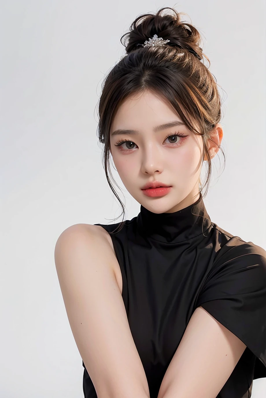 1girl, black formal long dress,white background, <lora:giesupitchaa-04:1>